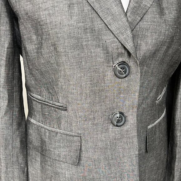 Ann Taylor LOFT - Womens Blazer Size 2 Linen Blend Gray, Button Front Classic #B - Picture 4 of 5